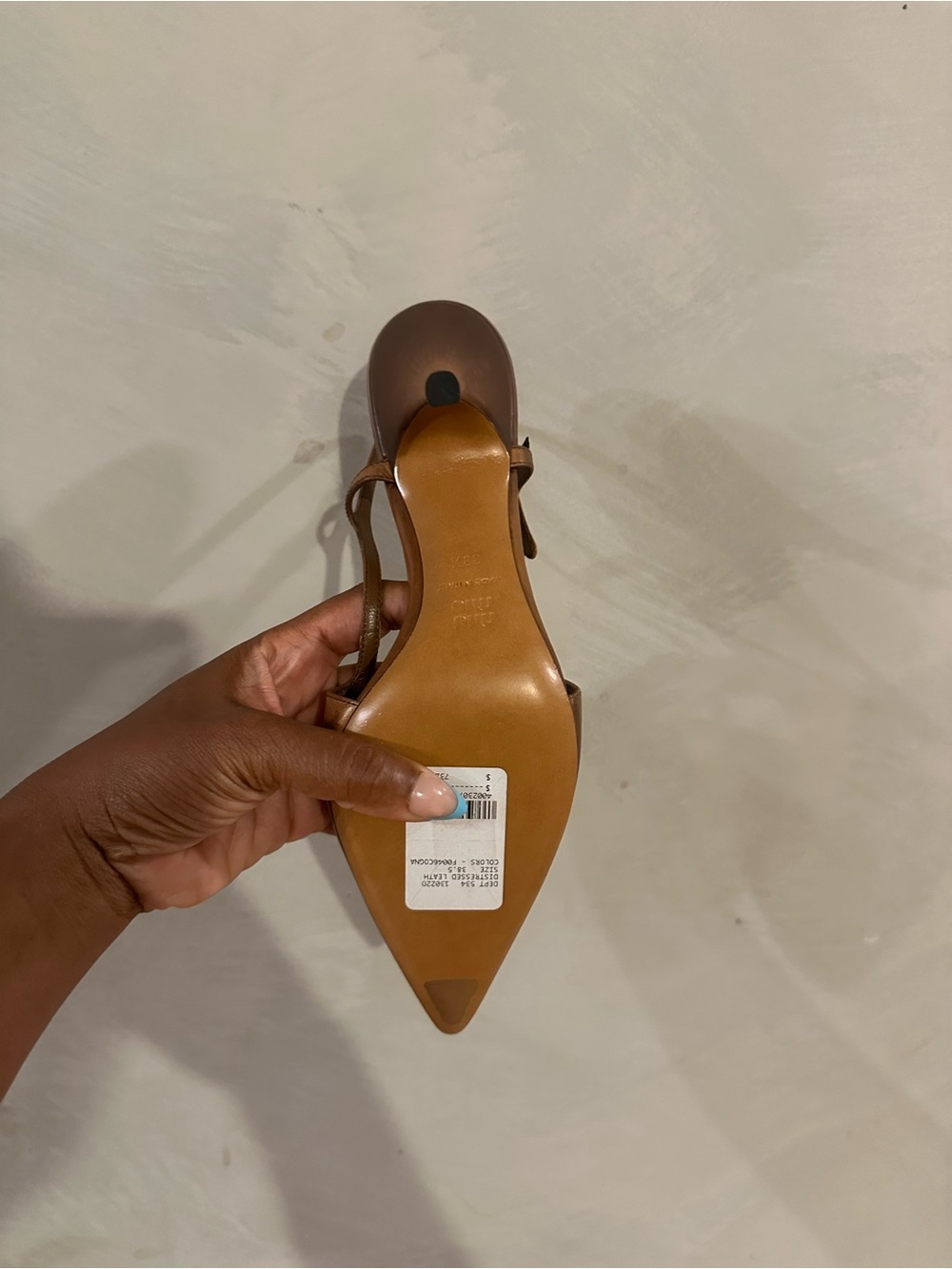 Miu Miu Tan Brown Leather Slingback Pointed-Toe Heels - Picture 8 of 13